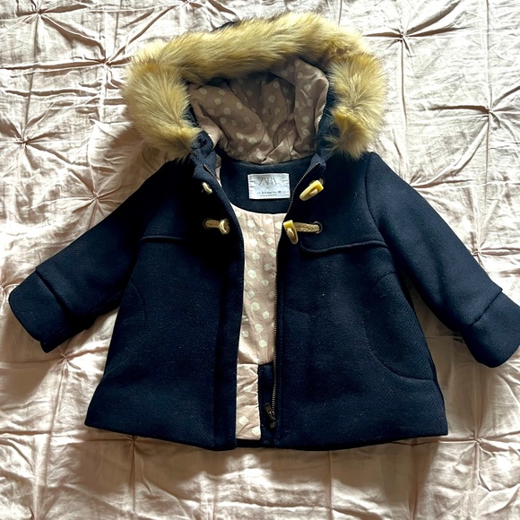 ZARA coat with fur lined hood. size 2/3 toddler girls. - Picture 4 of 6
